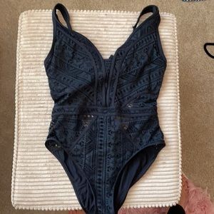 Becca swim Black crocheted one piece swimsuit